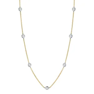 Diamond Bezel Station Necklace in 14K Two Tone Gold
