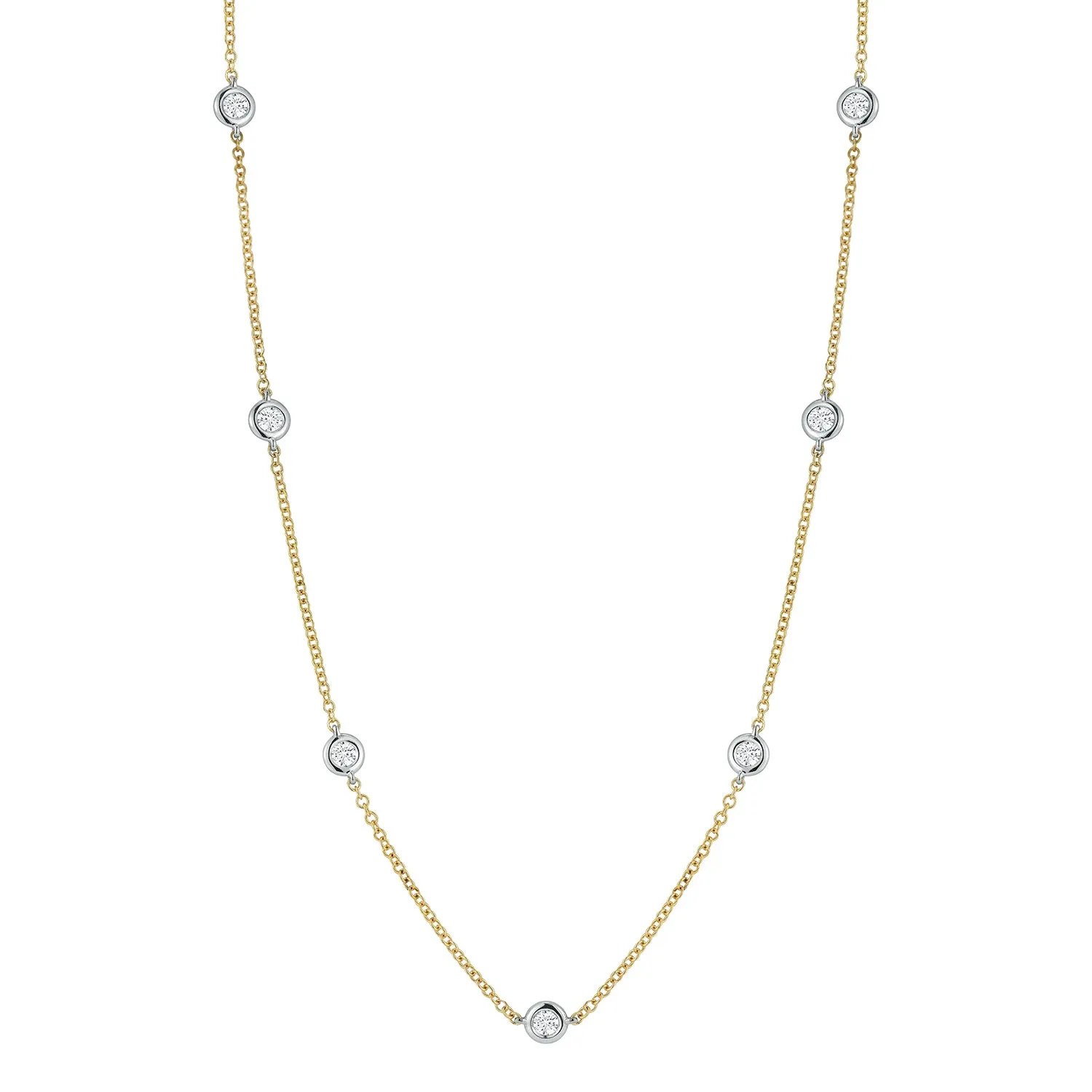 Diamond Bezel Station Necklace in 14K Two Tone Gold