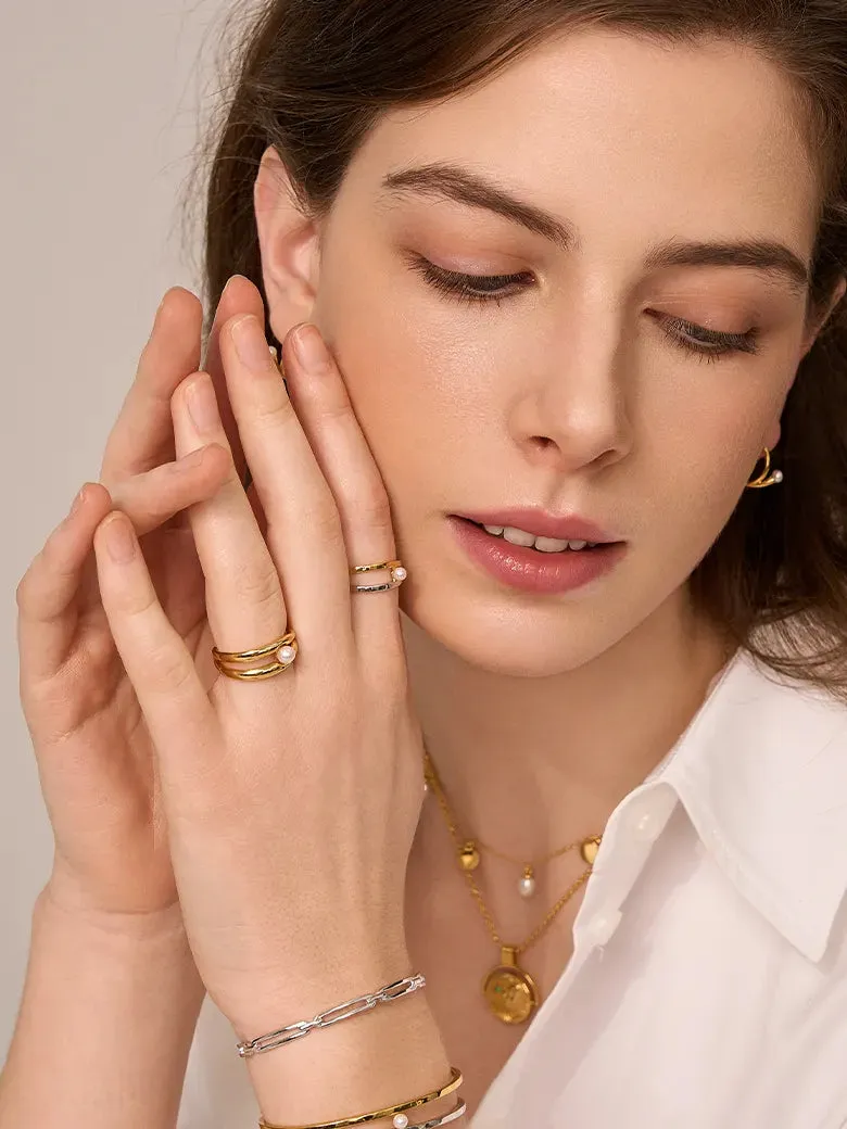 Double Hoop Pearl Stacking Ring