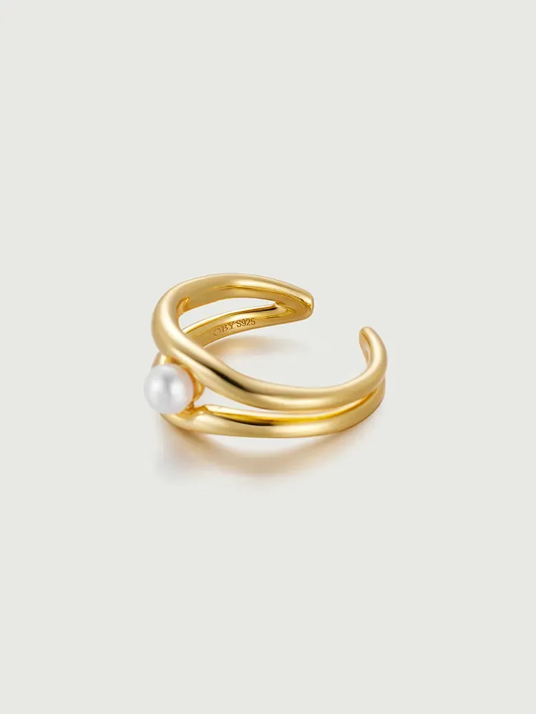 Double Hoop Pearl Stacking Ring