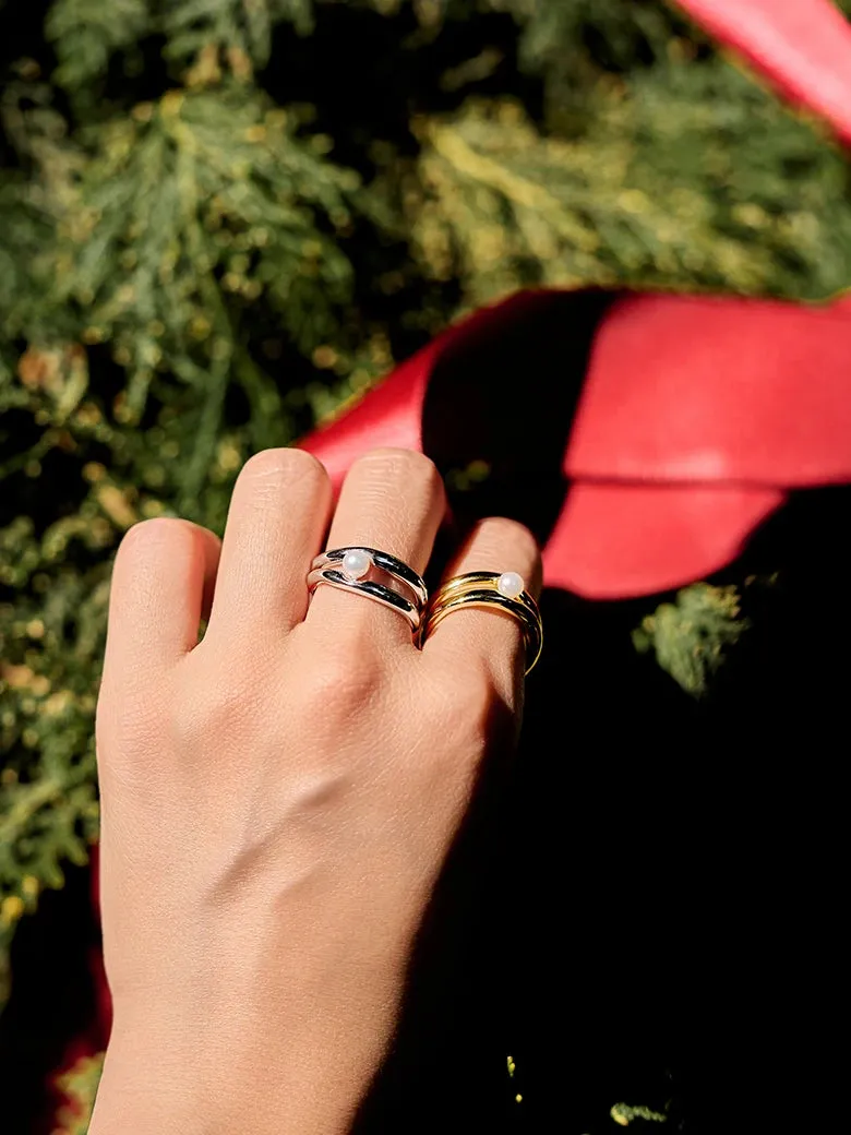 Double Hoop Pearl Stacking Ring