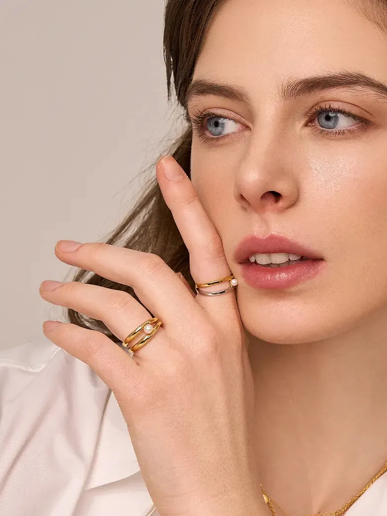 Double Hoop Pearl Stacking Ring