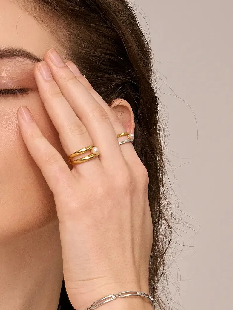 Double Hoop Pearl Stacking Ring