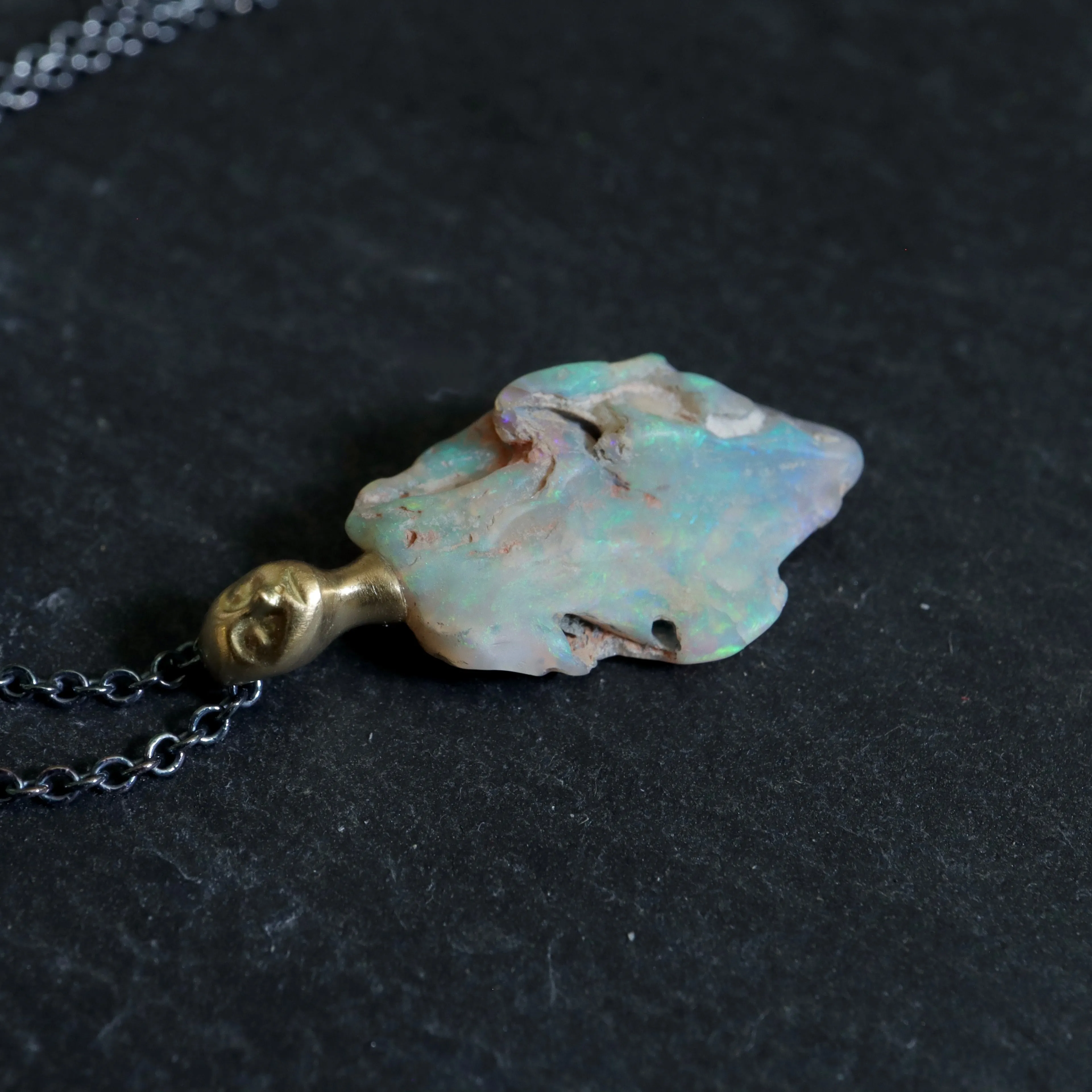 Driftwood Fossilized Opal Cameo Necklace