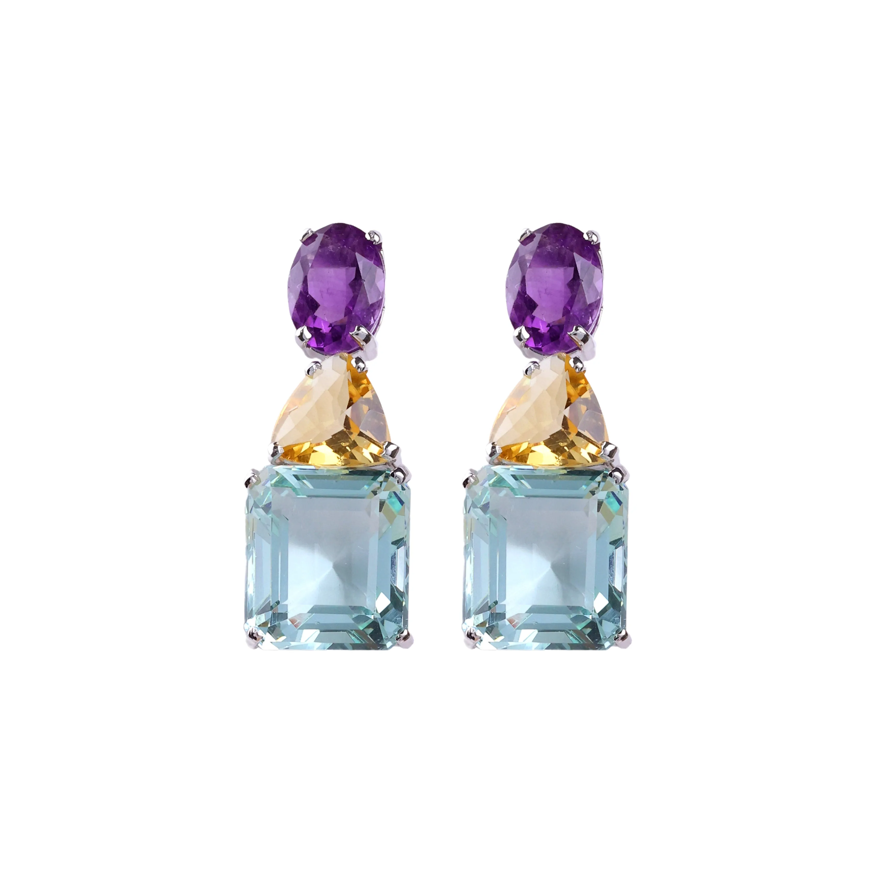 Earrings - Amethyst, Citrine & Aquamarine Quartz