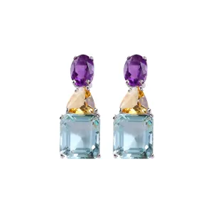 Earrings - Amethyst, Citrine & Aquamarine Quartz
