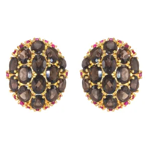 Earrings - Smoky Quartz & Ruby Globes