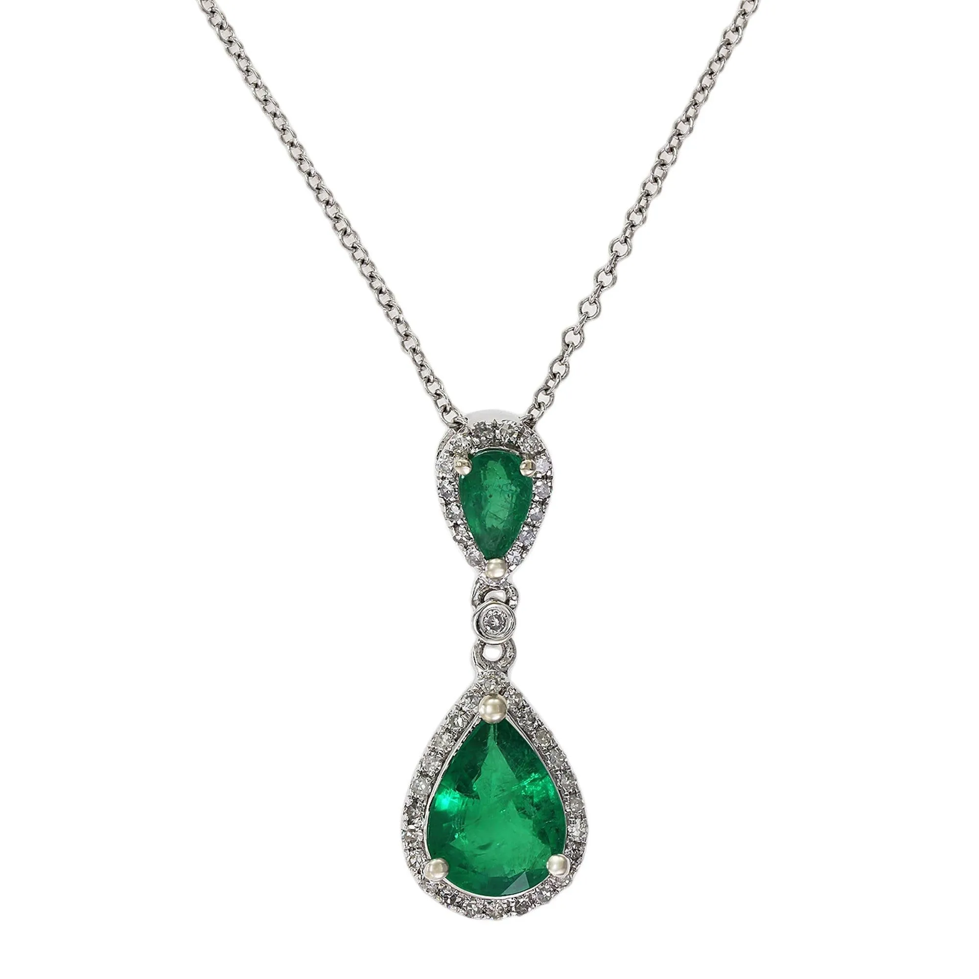Effy White Gold Emerald and Diamond Pendant 1/6ctw