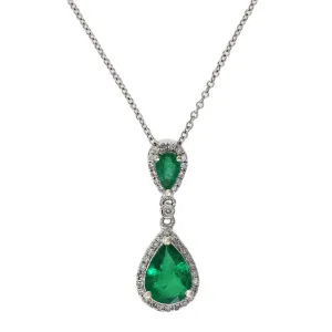Effy White Gold Emerald and Diamond Pendant 1/6ctw