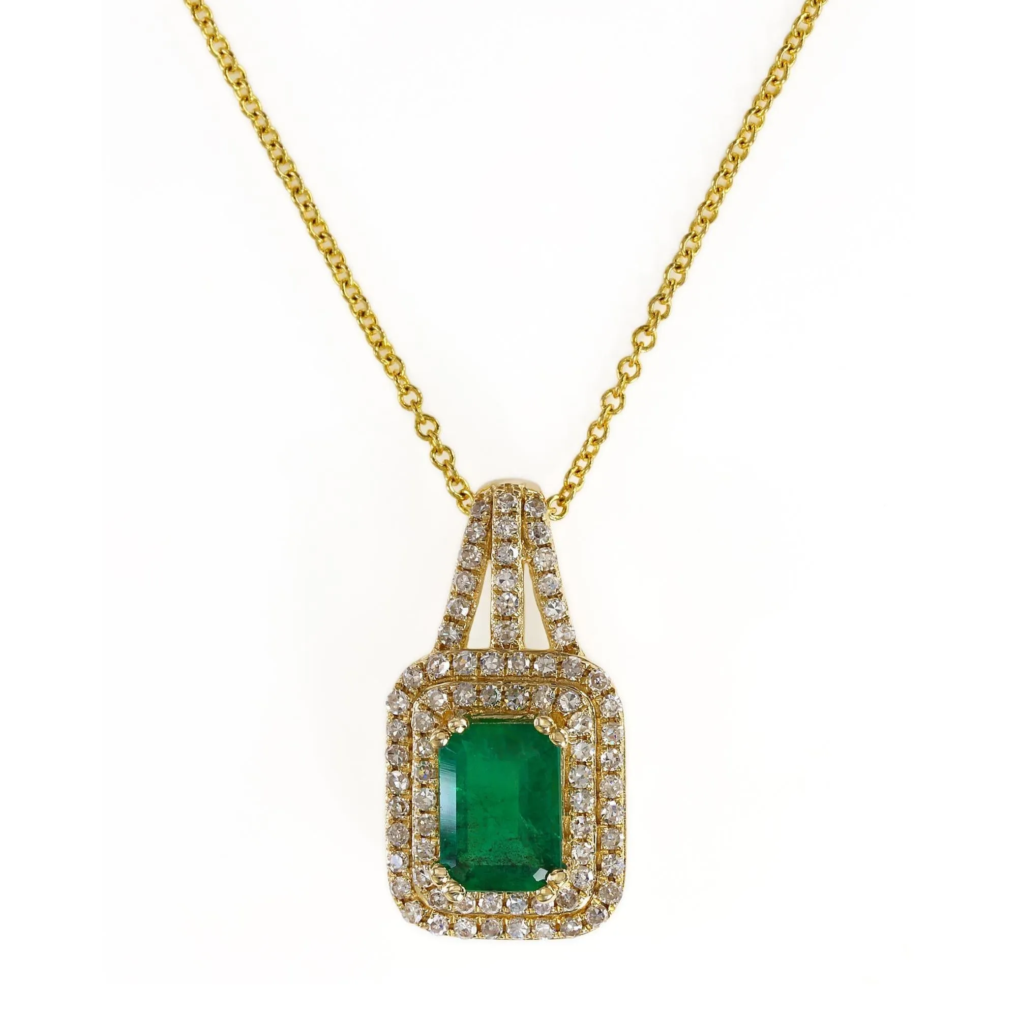 Effy Yellow Gold Emerald and Diamond Necklace 1/3ctw