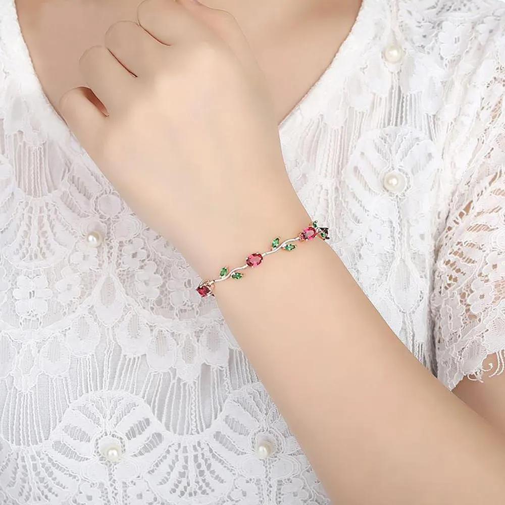 Elegant Multi-Color Rose Vine Swiss Zircon Bracelet