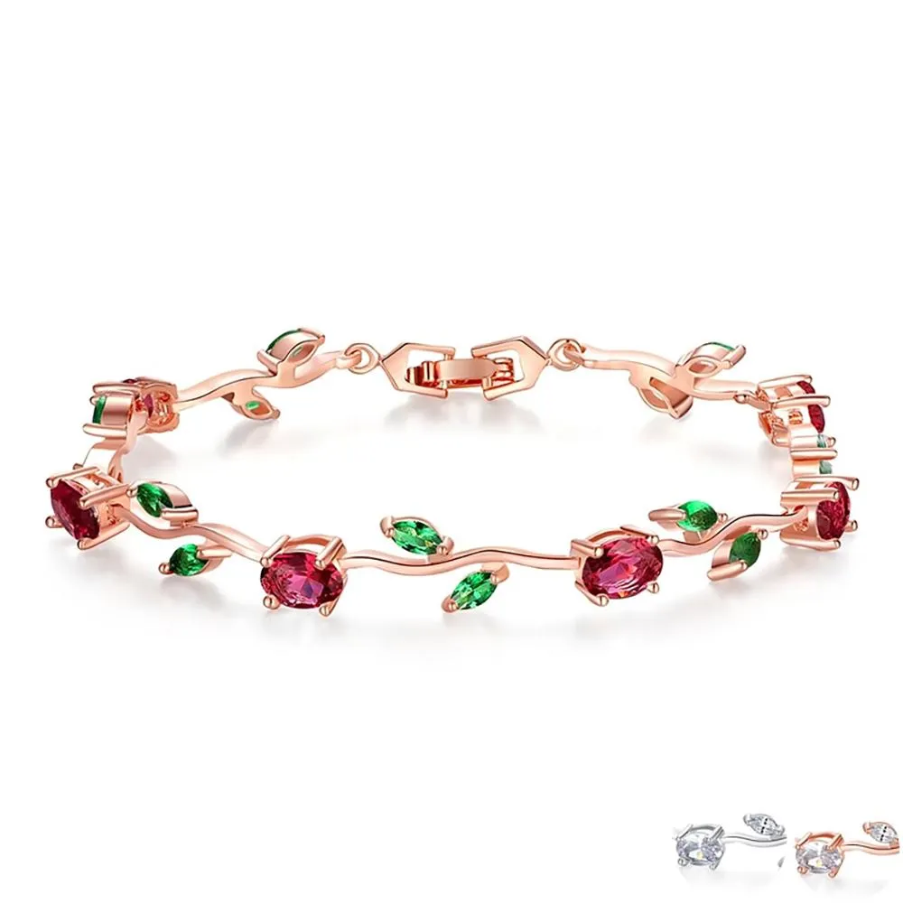 Elegant Multi-Color Rose Vine Swiss Zircon Bracelet