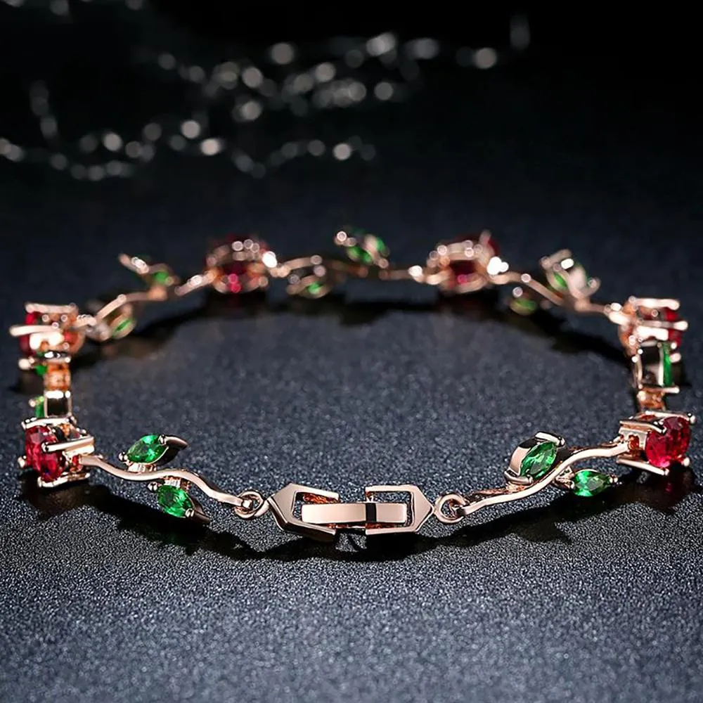 Elegant Multi-Color Rose Vine Swiss Zircon Bracelet