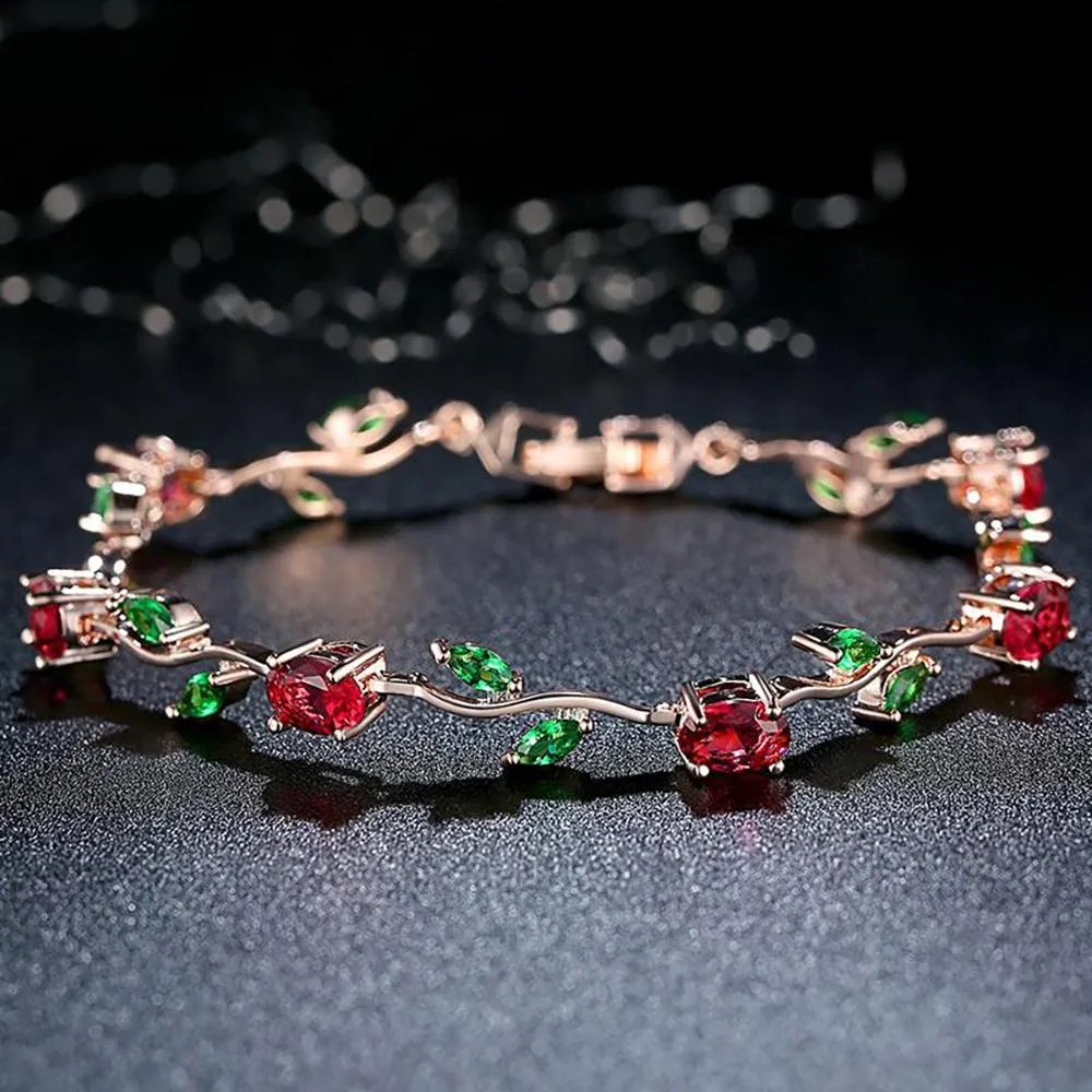 Elegant Multi-Color Rose Vine Swiss Zircon Bracelet