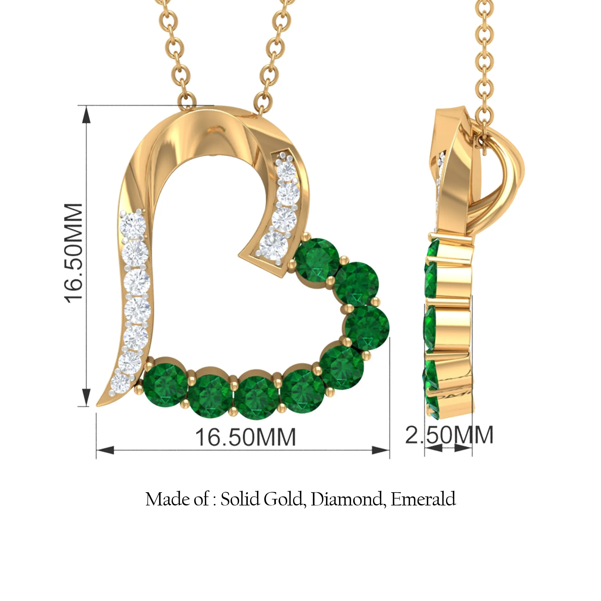 Emerald and Diamond Open Heart Pendant Necklace