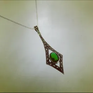 Emerald green Marcasite silver spear Art Deco Pendant