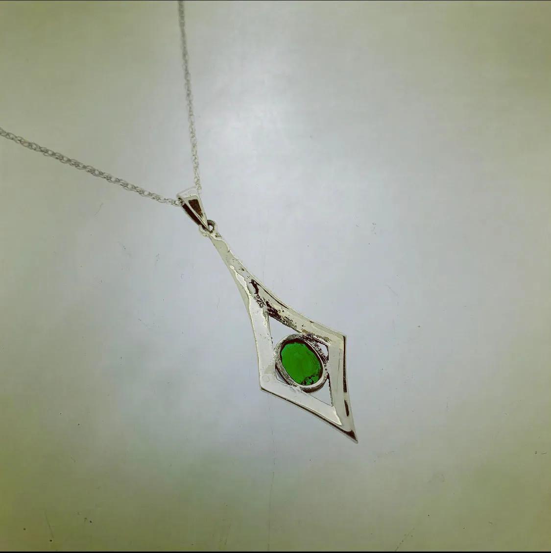 Emerald green Marcasite silver spear Art Deco Pendant