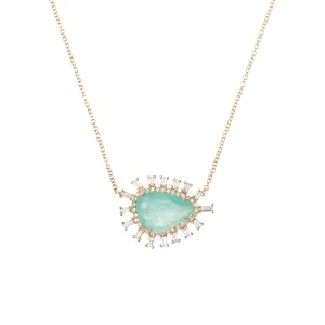 Emerald Slice Necklace with Baguette and Pave Diamond Halo