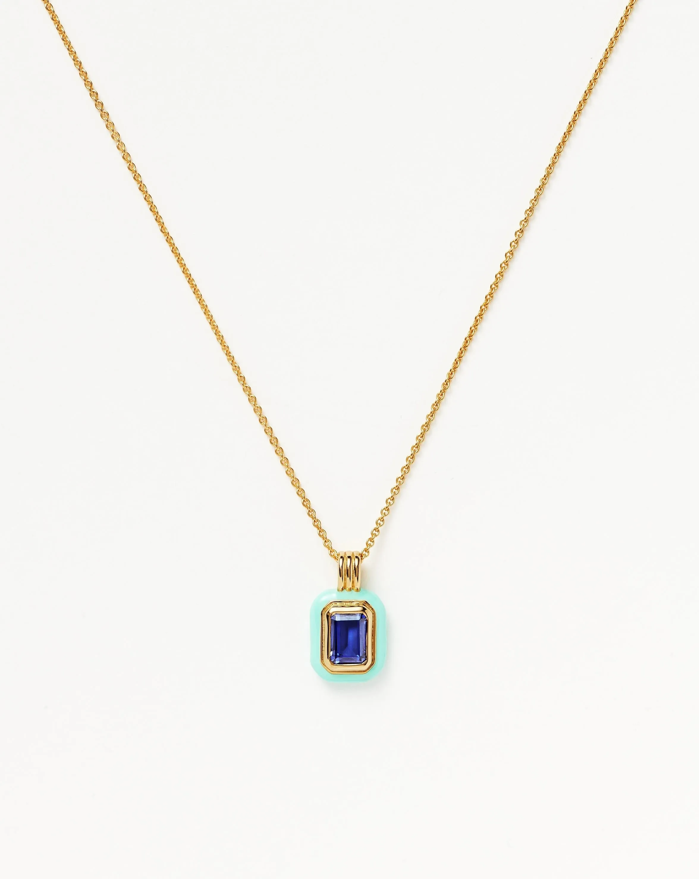 Enamel & Stone Pendant Necklace | 18ct Gold Vermeil/Dark Blue Cubic Zirconia