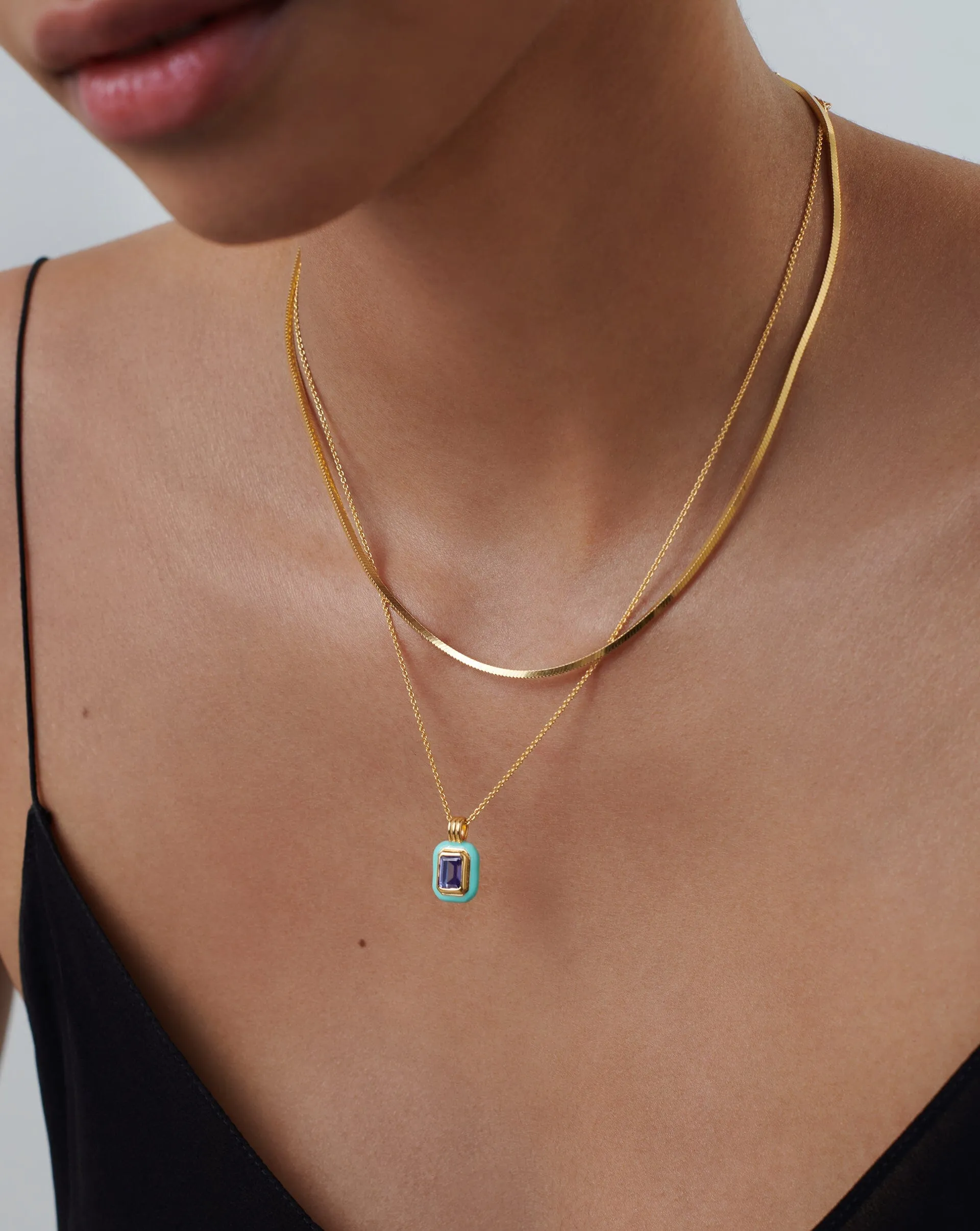 Enamel & Stone Pendant Necklace | 18ct Gold Vermeil/Dark Blue Cubic Zirconia