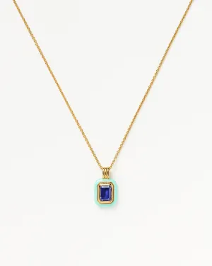 Enamel & Stone Pendant Necklace | 18ct Gold Vermeil/Dark Blue Cubic Zirconia