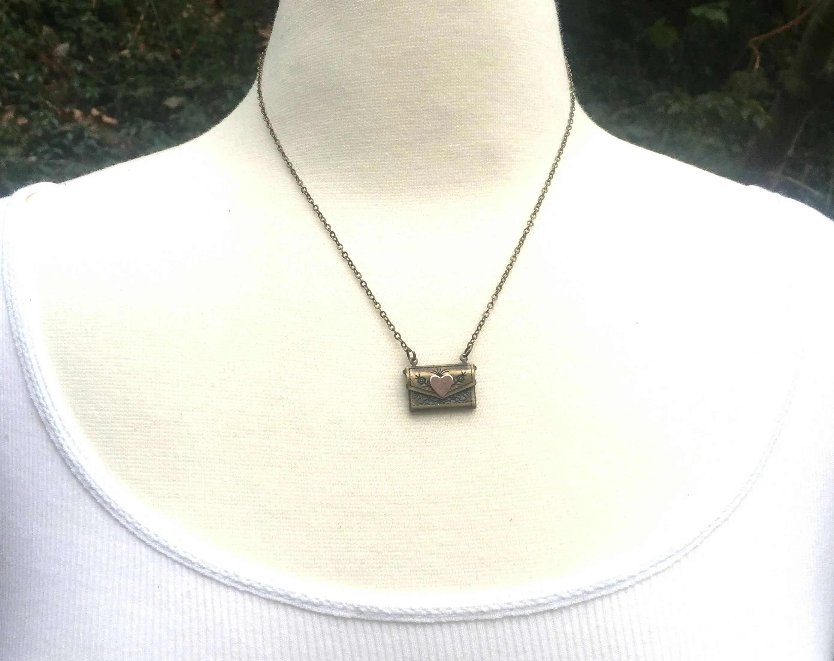 Envelope Locket Necklace LOVE Letter Secret Message 17"