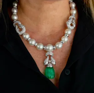 Estate Giovane Piranesi South Sea Pearl 40.0 ct Colombia Emerald 17.38 cttw Diamond Interchangeable Platinum Necklace 15626