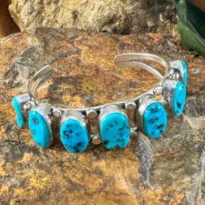 Estate Jewelry - Seven-Stone Turquoise Sterling Silver Bracelet