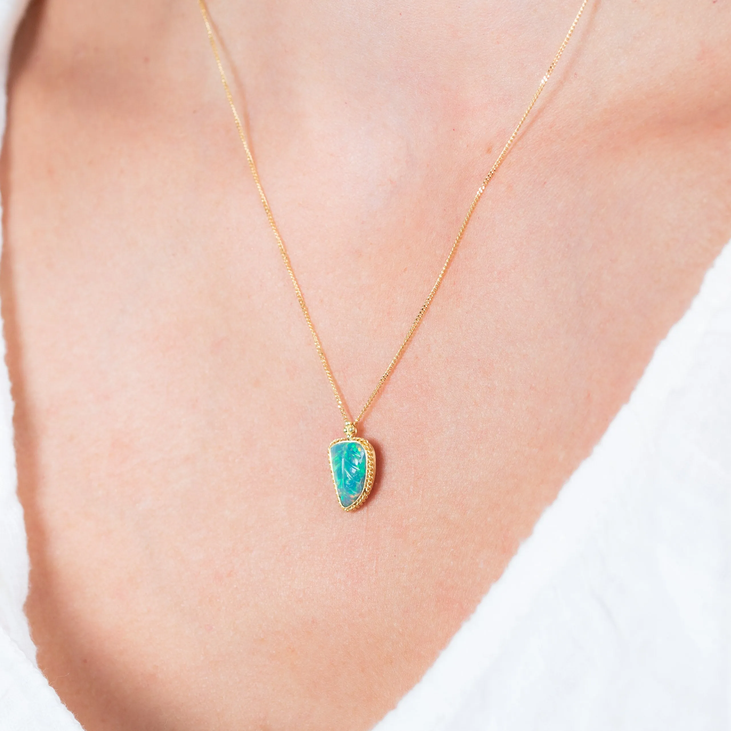 Ethiopian Opal Leaf Necklace