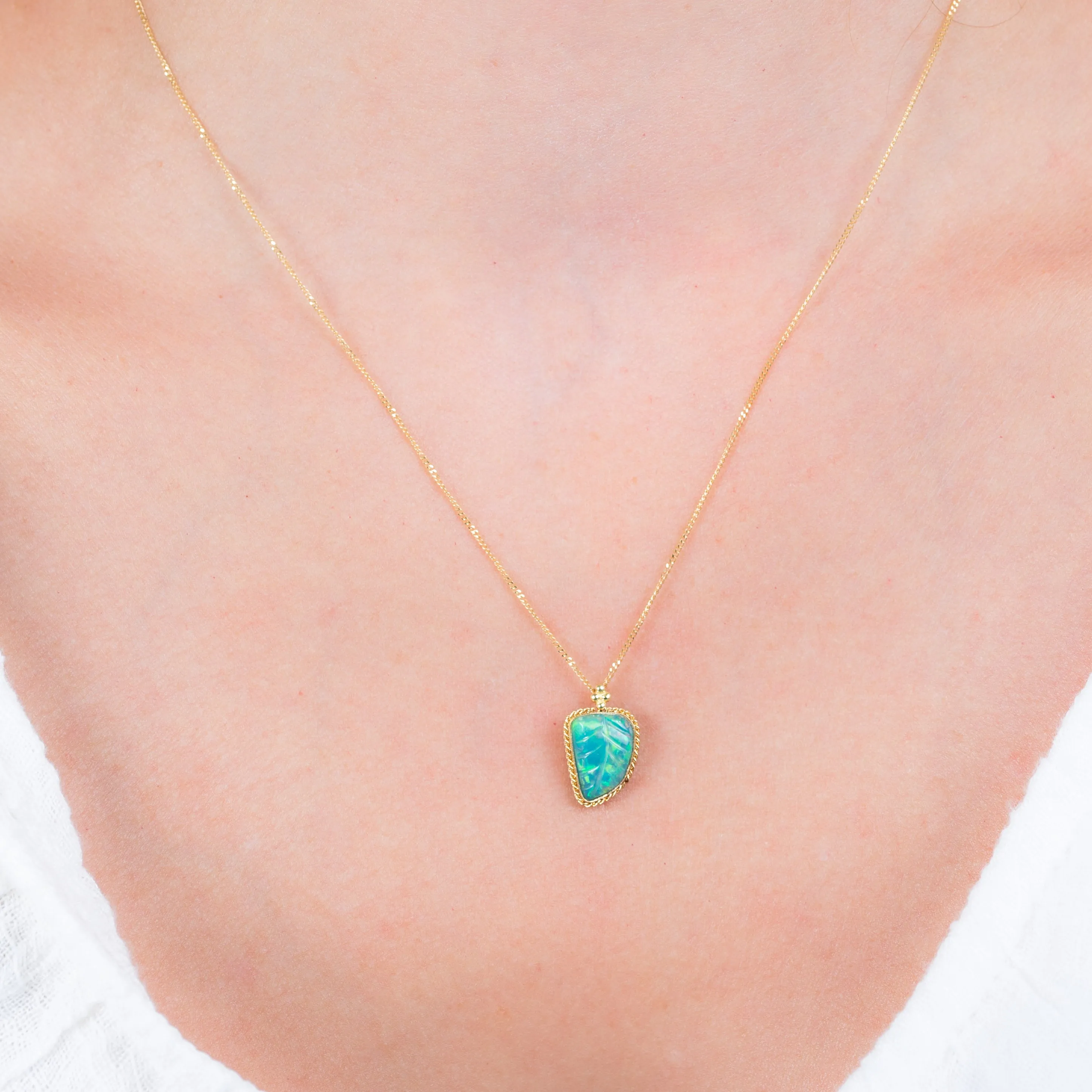 Ethiopian Opal Leaf Necklace
