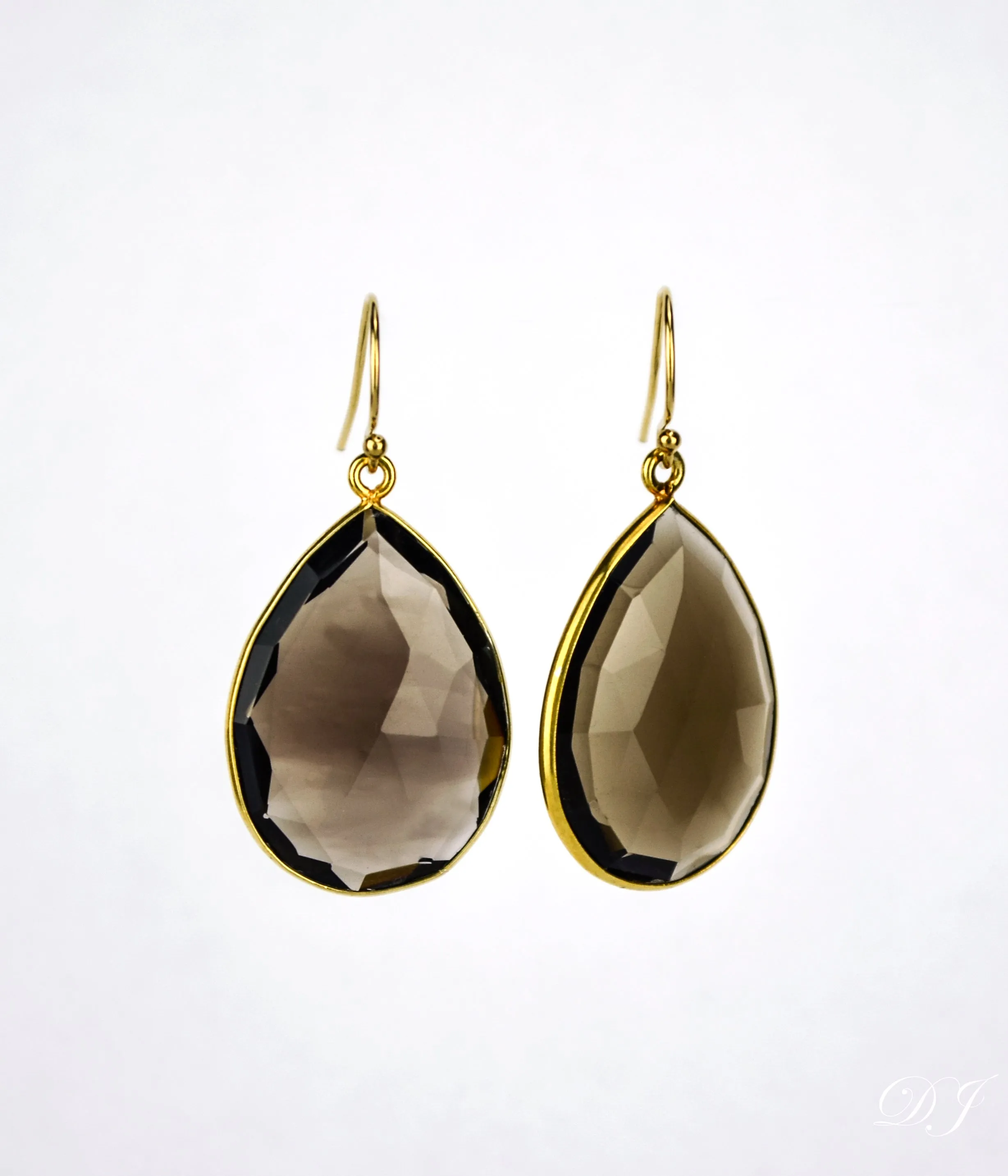 Faceted Smoky Quartz Teardrop Bezel Set Earrings