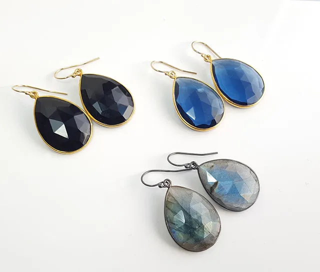 Faceted Smoky Quartz Teardrop Bezel Set Earrings
