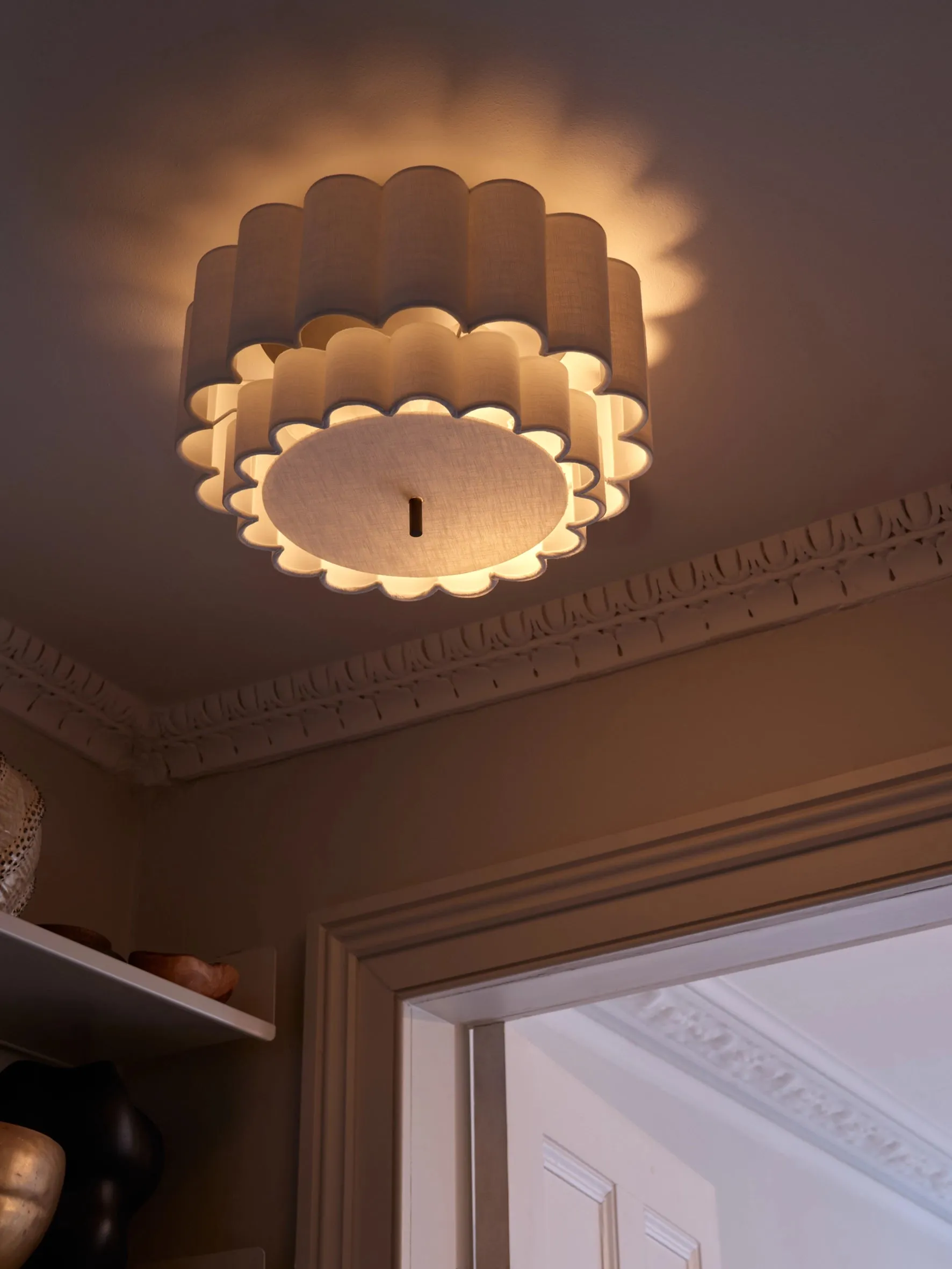 Folia - scalloped natural linen flush pendant