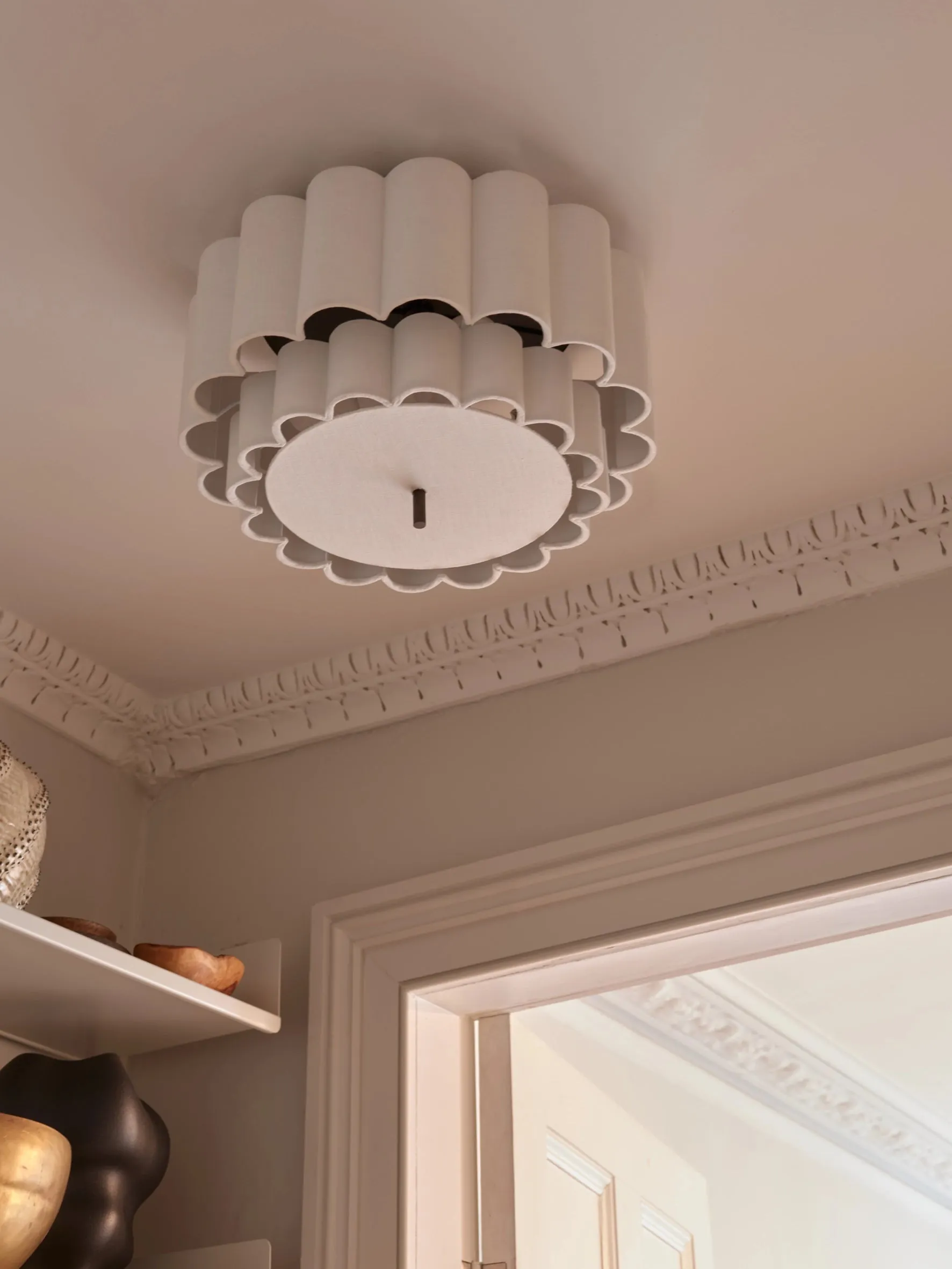 Folia - scalloped natural linen flush pendant