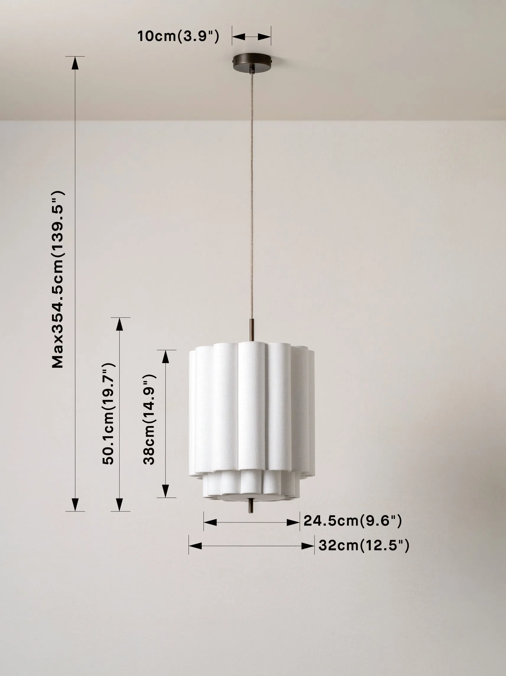 Folia - small scalloped natural linen pendant