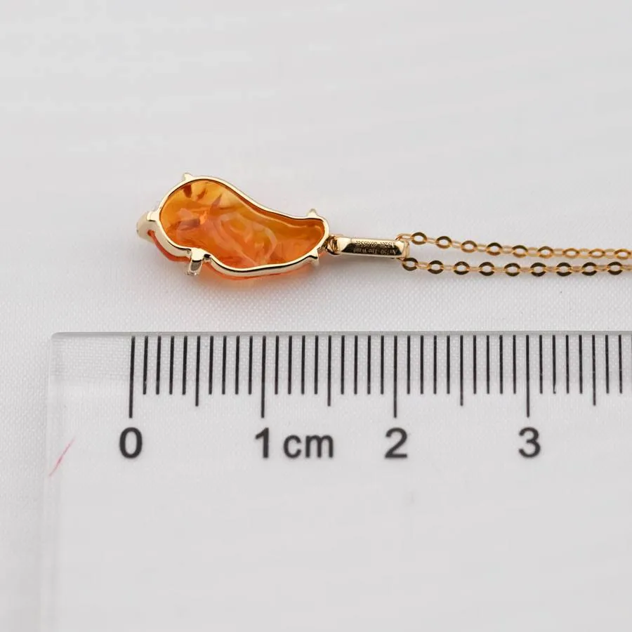 Free Shaped Mexican Fire Opal Diamond Necklace Pendant 18K Yellow Gold