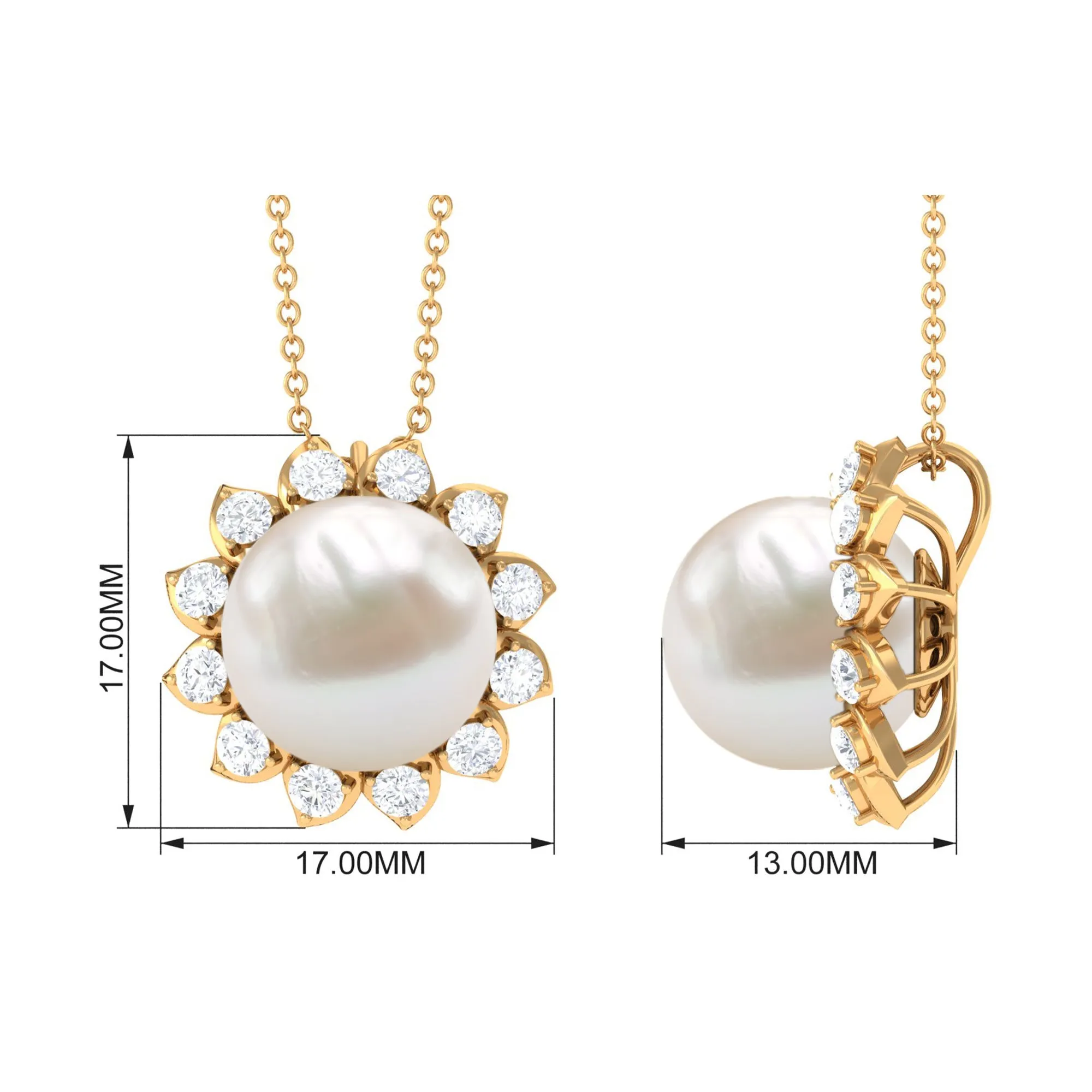 Freshwater Pearl and Moissanite Cocktail Flower Pendant Necklace