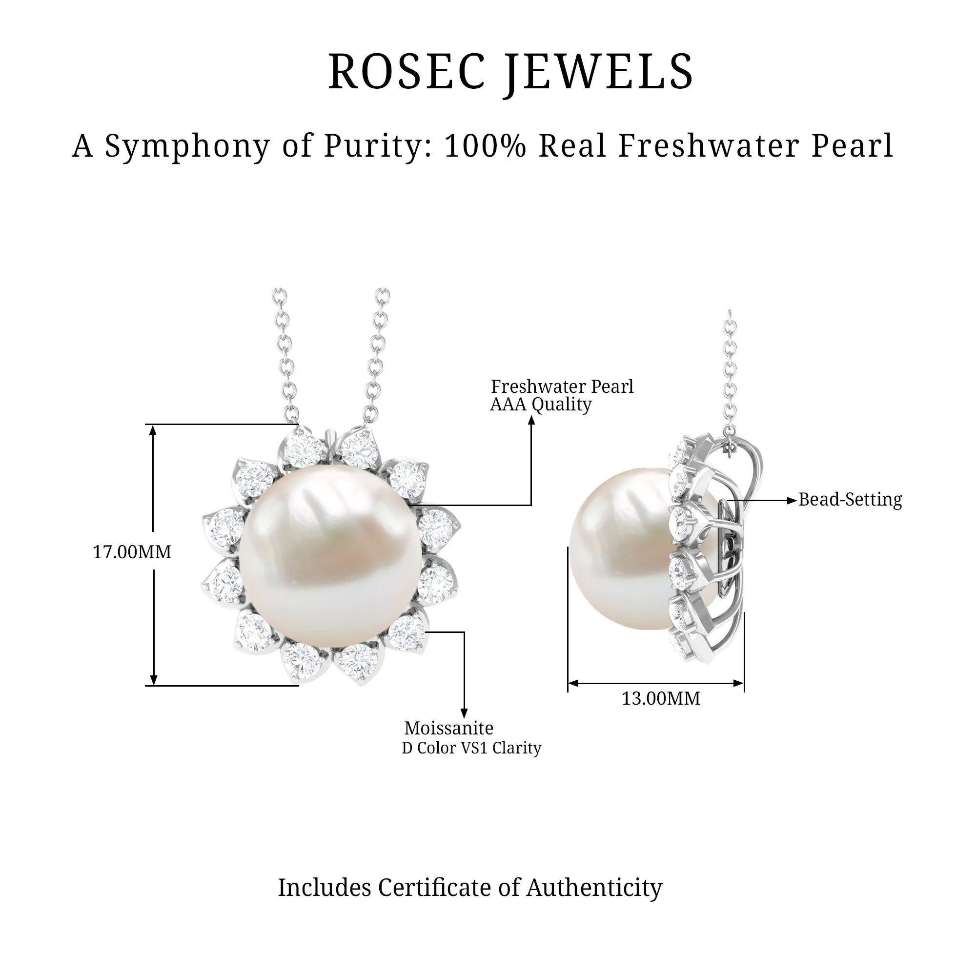 Freshwater Pearl and Moissanite Cocktail Flower Pendant Necklace