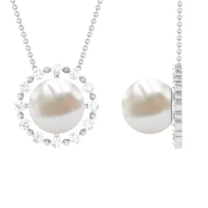 Freshwater Pearl Solitaire Necklace with Diamond Halo