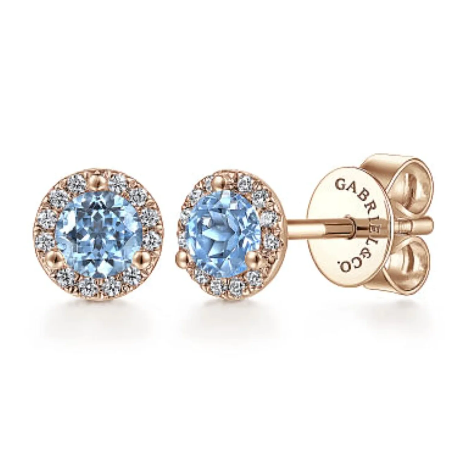 Gabriel & Co. Blue Topaz Diamond Halo Stud Earrings