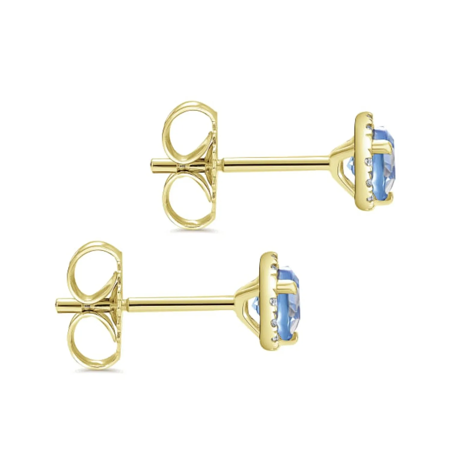 Gabriel & Co. Blue Topaz Diamond Halo Stud Earrings