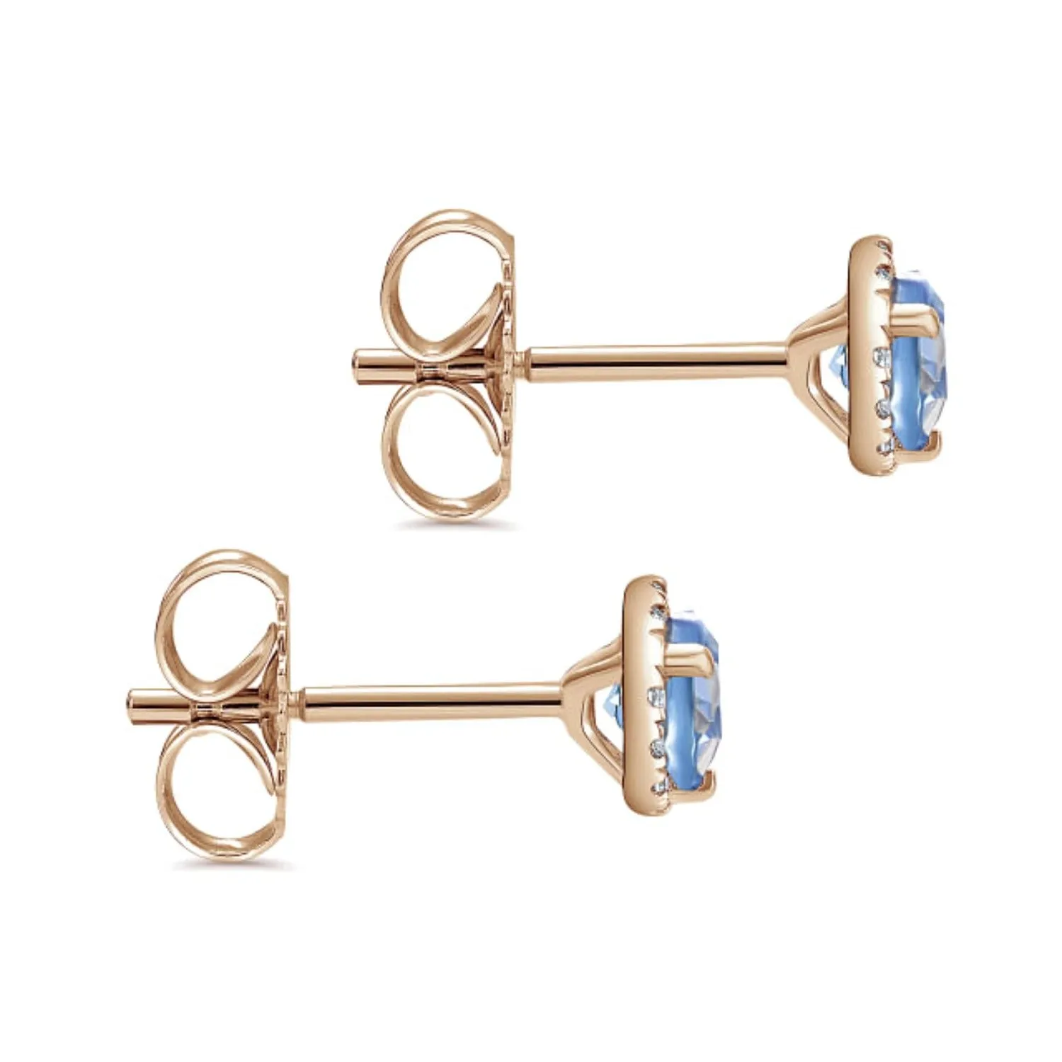 Gabriel & Co. Blue Topaz Diamond Halo Stud Earrings