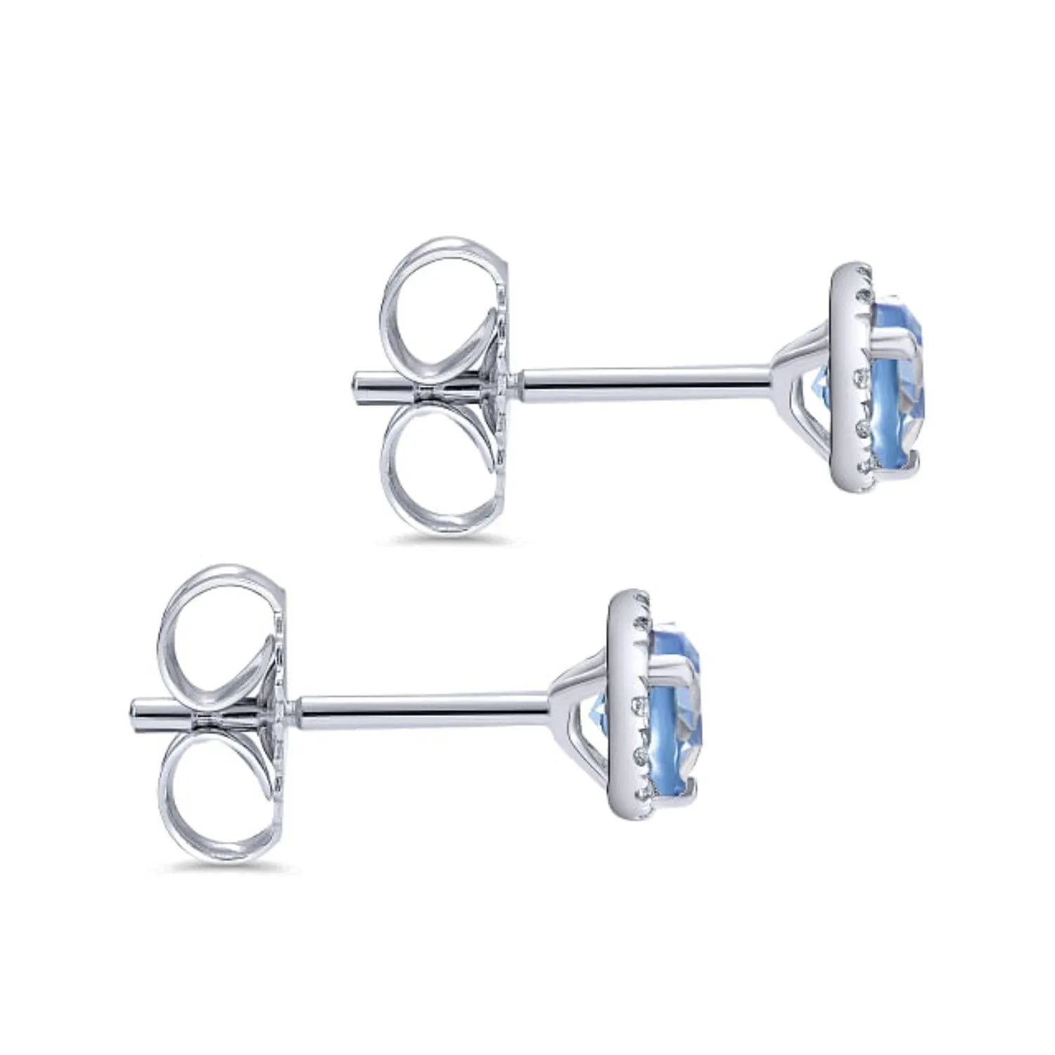 Gabriel & Co. Blue Topaz Diamond Halo Stud Earrings