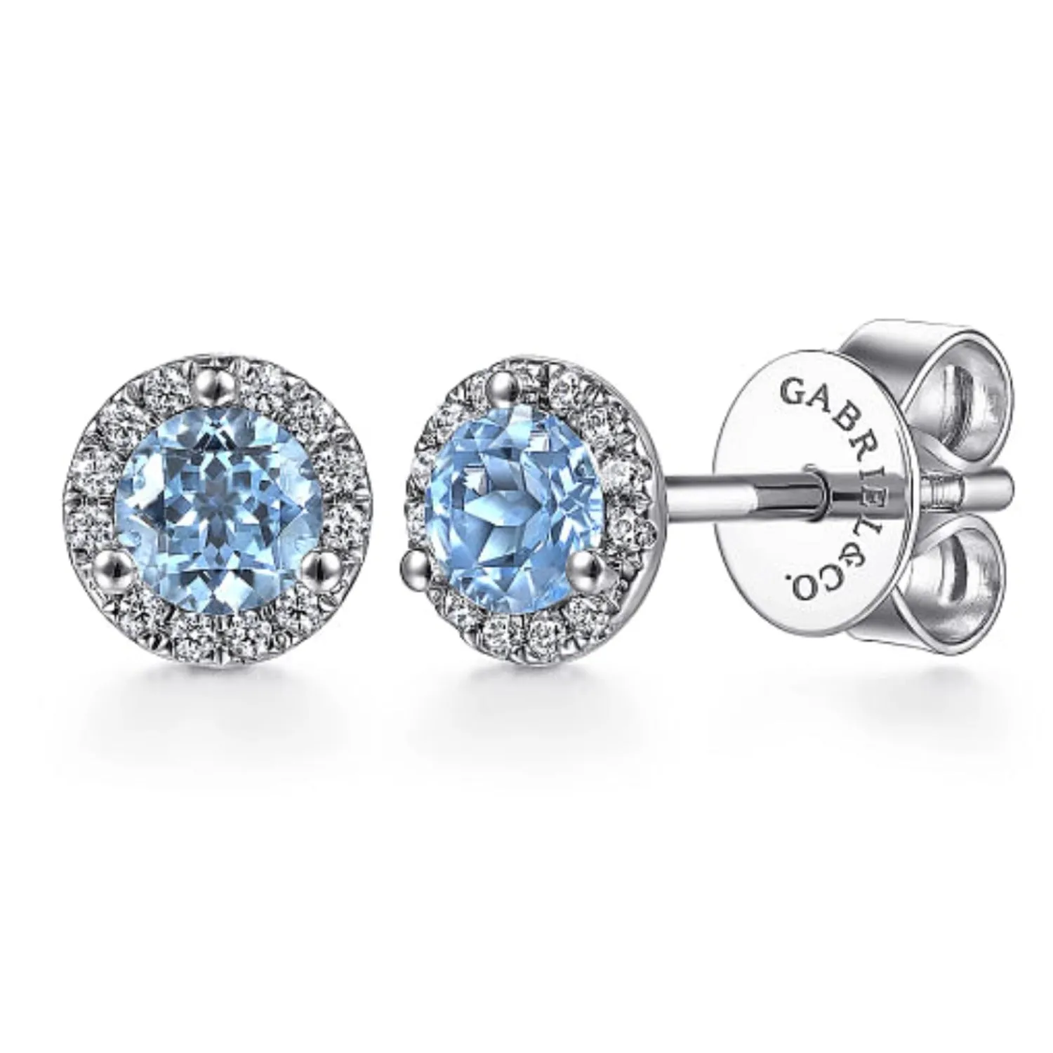 Gabriel & Co. Blue Topaz Diamond Halo Stud Earrings