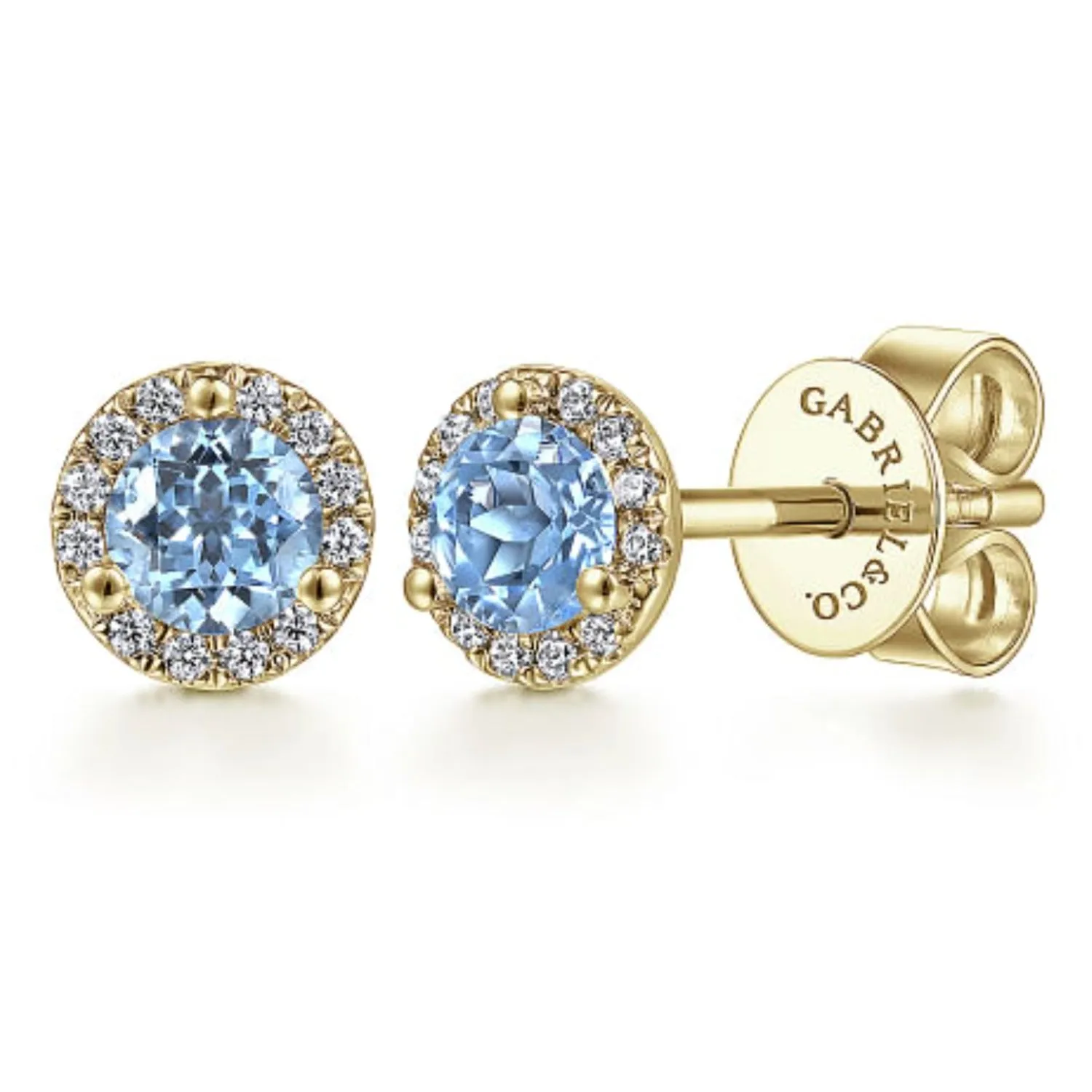 Gabriel & Co. Blue Topaz Diamond Halo Stud Earrings