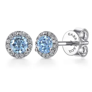 Gabriel & Co. Blue Topaz Diamond Halo Stud Earrings