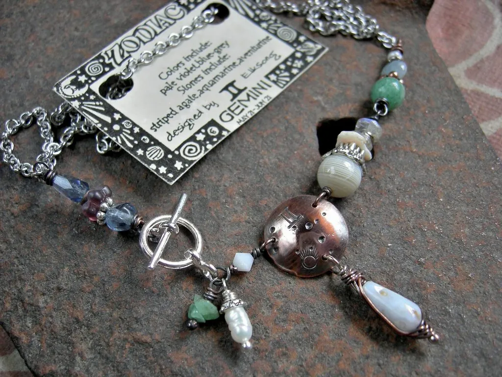 Gemini Zodiac Necklace, Custom Birthstone Jewelry