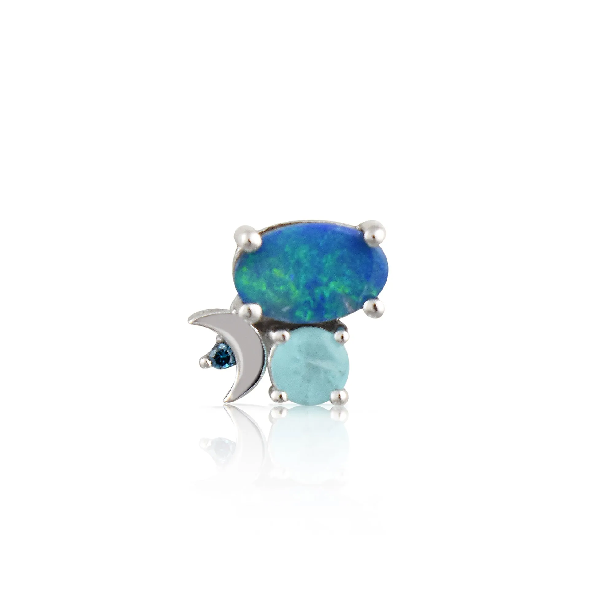 Gemstone & Diamond 14K Crescent Moon Stud