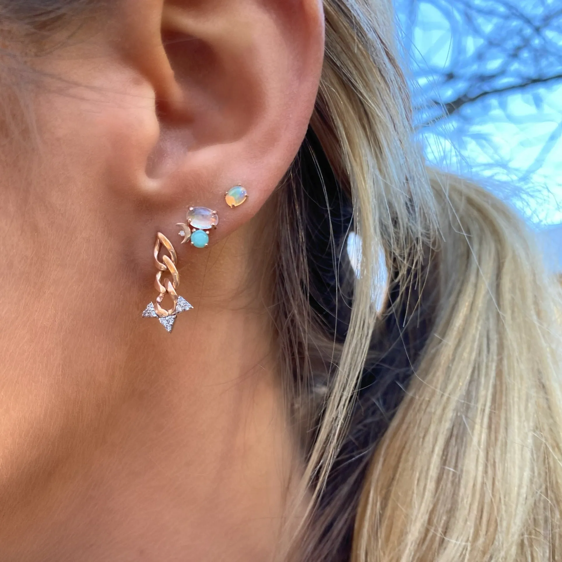 Gemstone & Diamond 14K Crescent Moon Stud