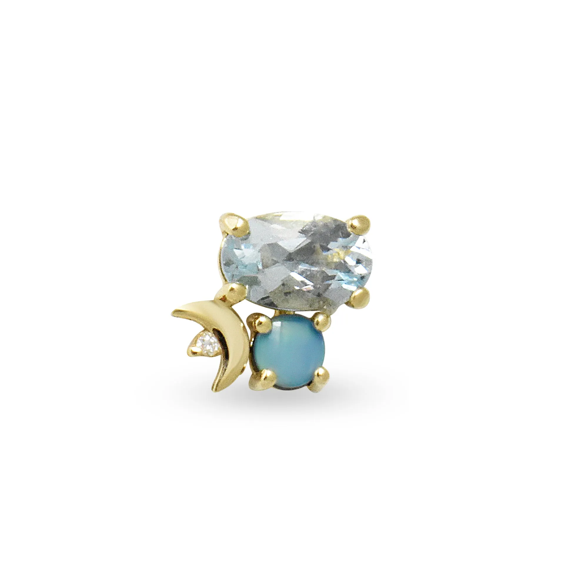 Gemstone & Diamond 14K Crescent Moon Stud